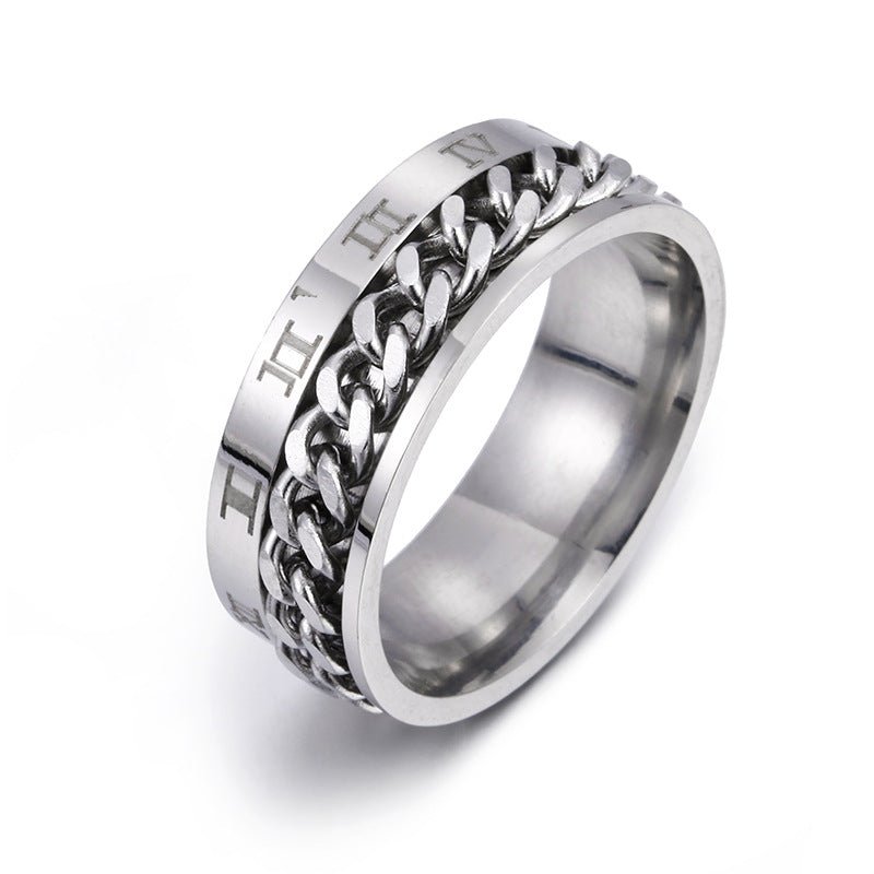 Premium Roman Letter Rotatable Chain Ring - Multifunctional Titanium Steel