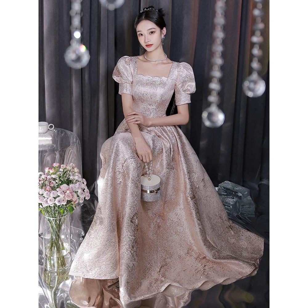 Vestido de Noche Elegante Color Champagne para Mujeres