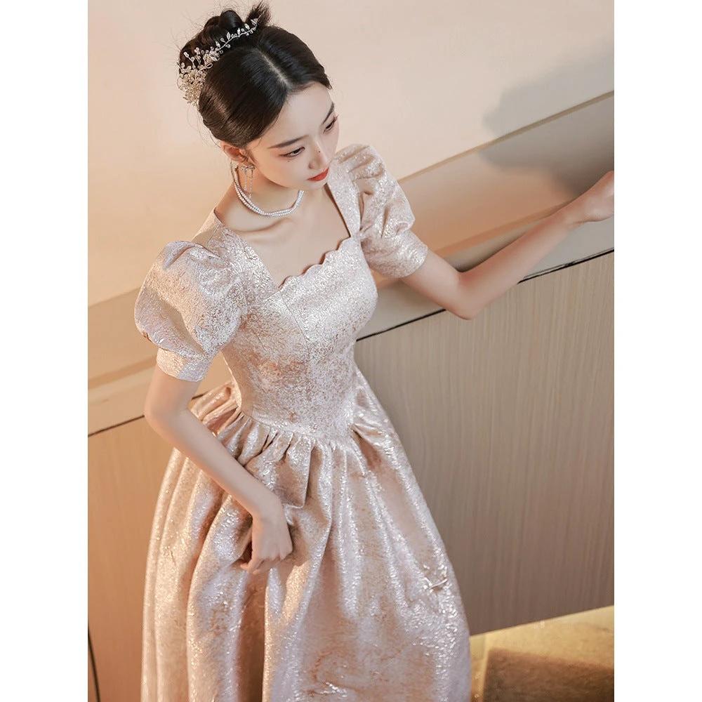 Vestido de Noche Elegante Color Champagne para Mujeres