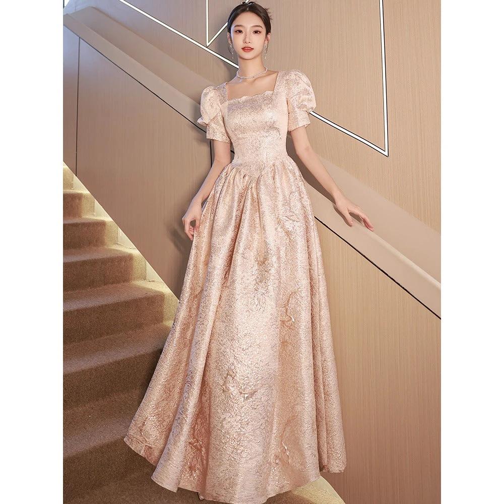 Vestido de Noche Elegante Color Champagne para Mujeres