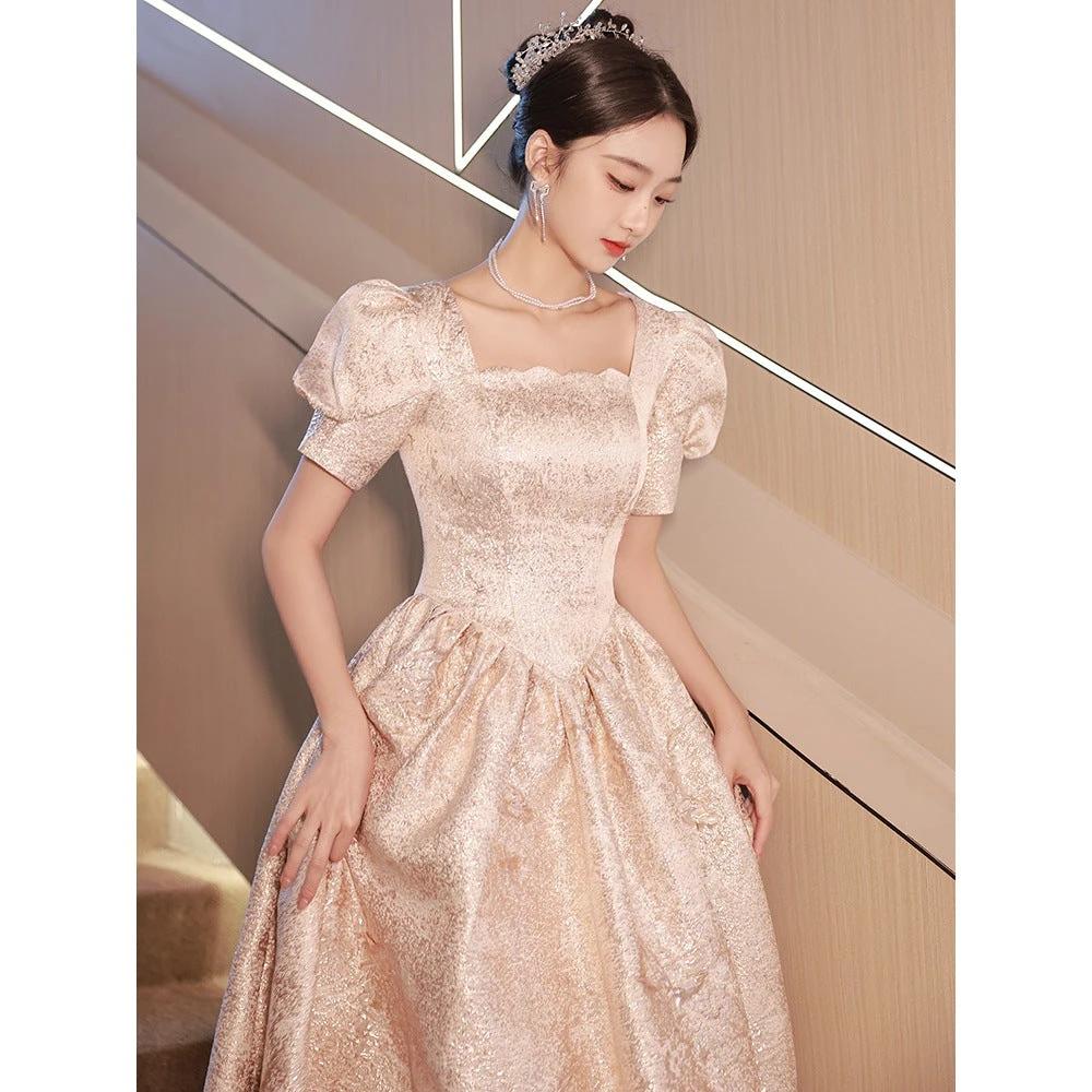 Vestido de Noche Elegante Color Champagne para Mujeres