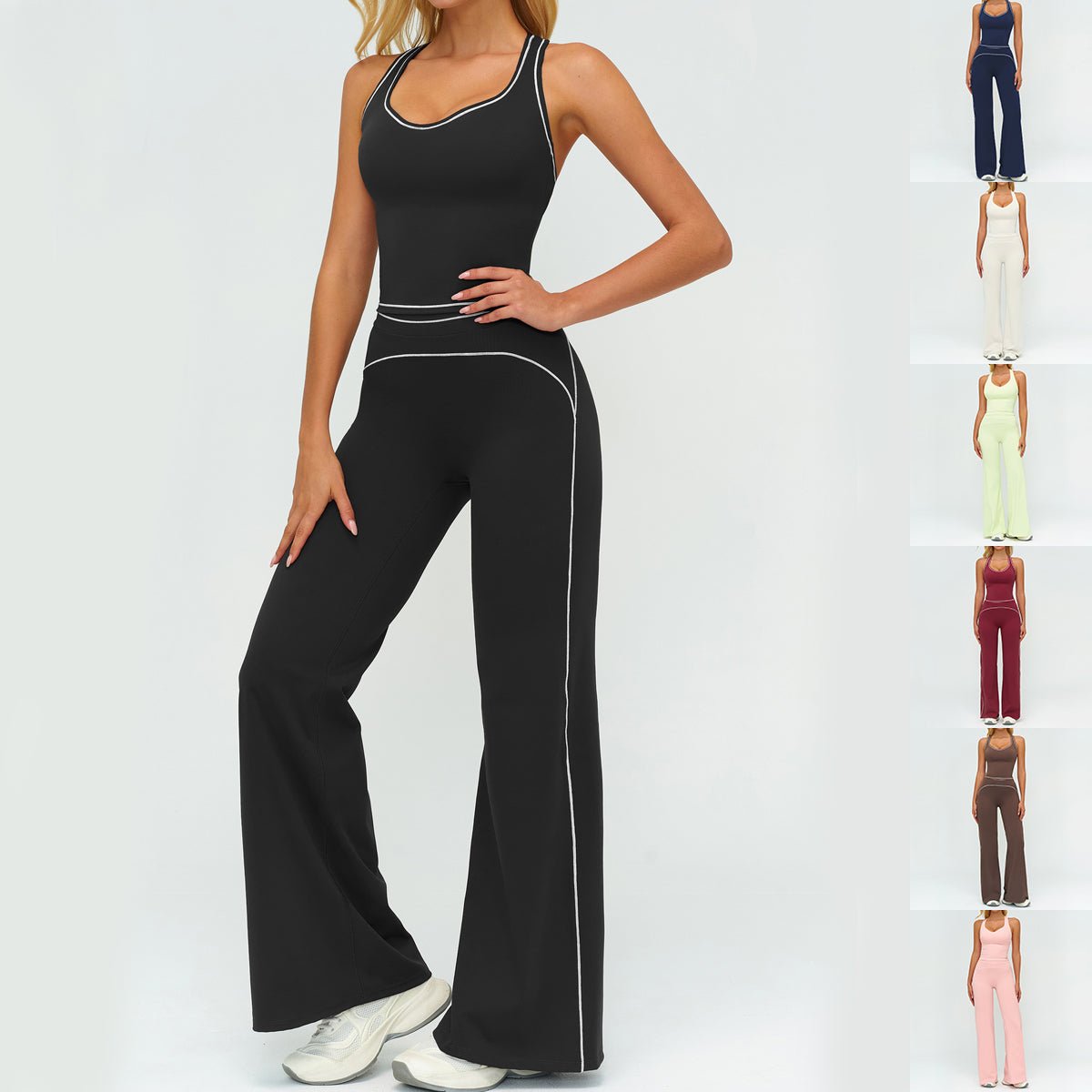 Conjunto de Yoga Sin Mangas con Escote en V para Mujeres y Pantalones Rectos Ajustados