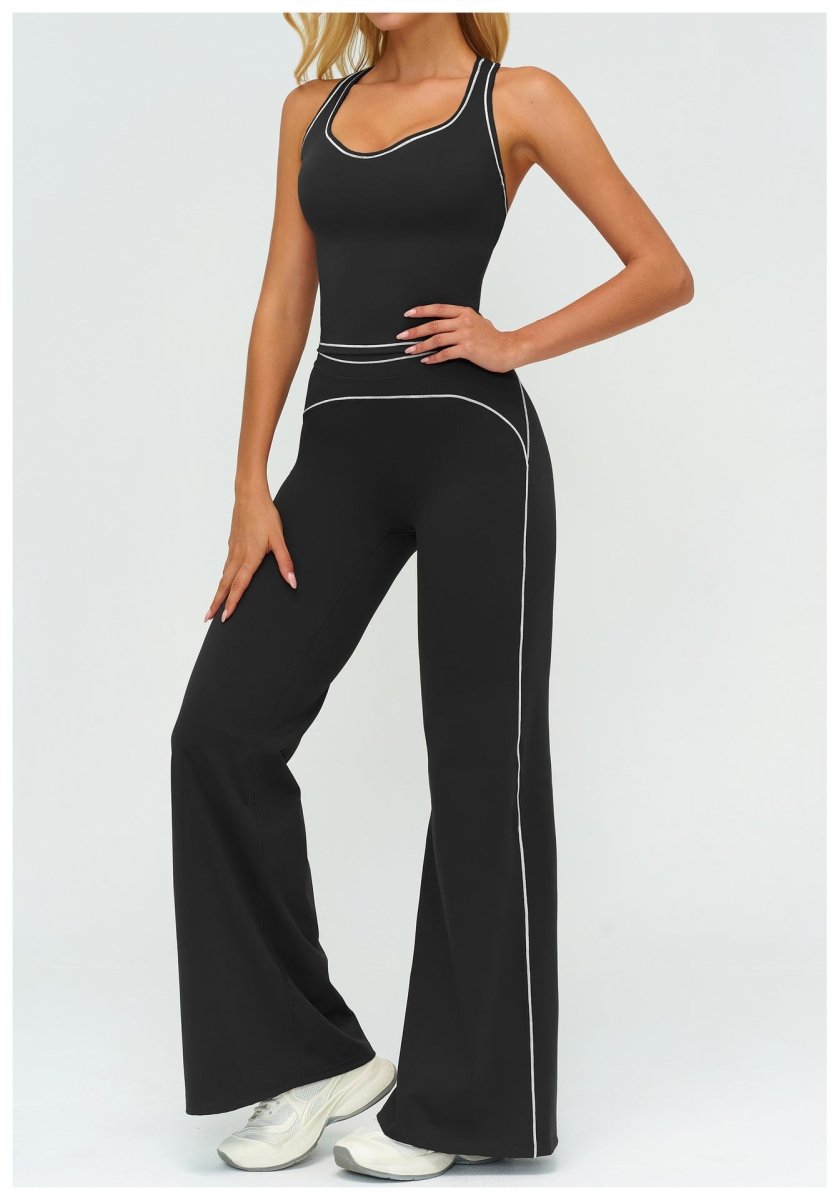 Conjunto de Yoga Sin Mangas con Escote en V para Mujeres y Pantalones Rectos Ajustados