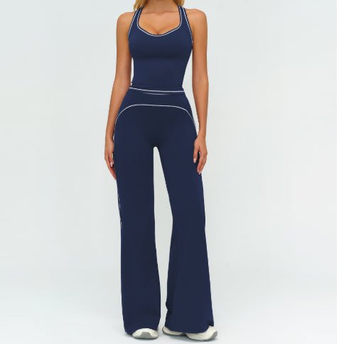 Conjunto de Yoga Sin Mangas con Escote en V para Mujeres y Pantalones Rectos Ajustados