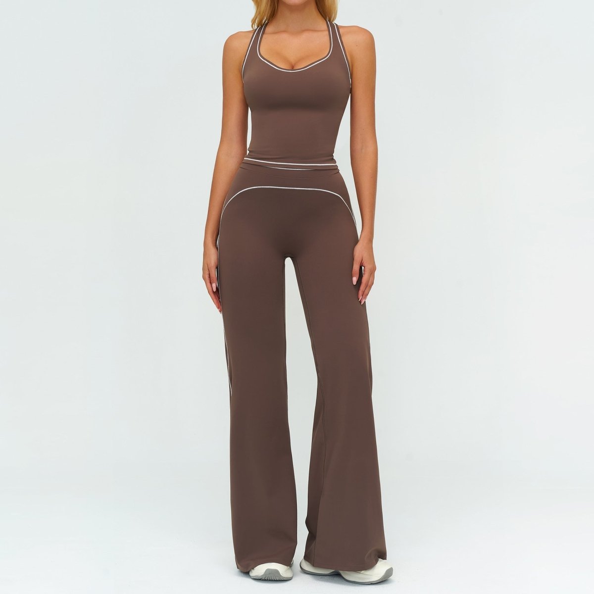 Conjunto de Yoga Sin Mangas con Escote en V para Mujeres y Pantalones Rectos Ajustados