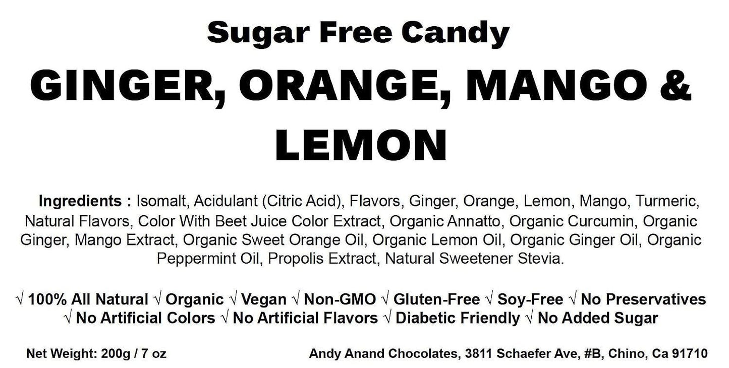 Andy Anand 55 Pc Caramelo de Jengibre Sin Azúcar - 3 Sabores, Hecho en Italia