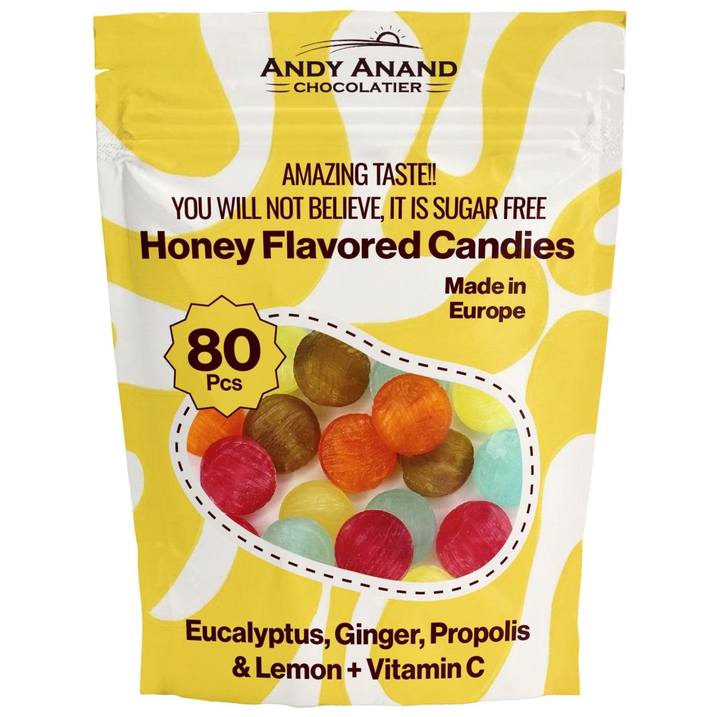 Caramelo de Jengibre con Miel Sin Azúcar Andy Anand - Paquete Variado de 70 Piezas