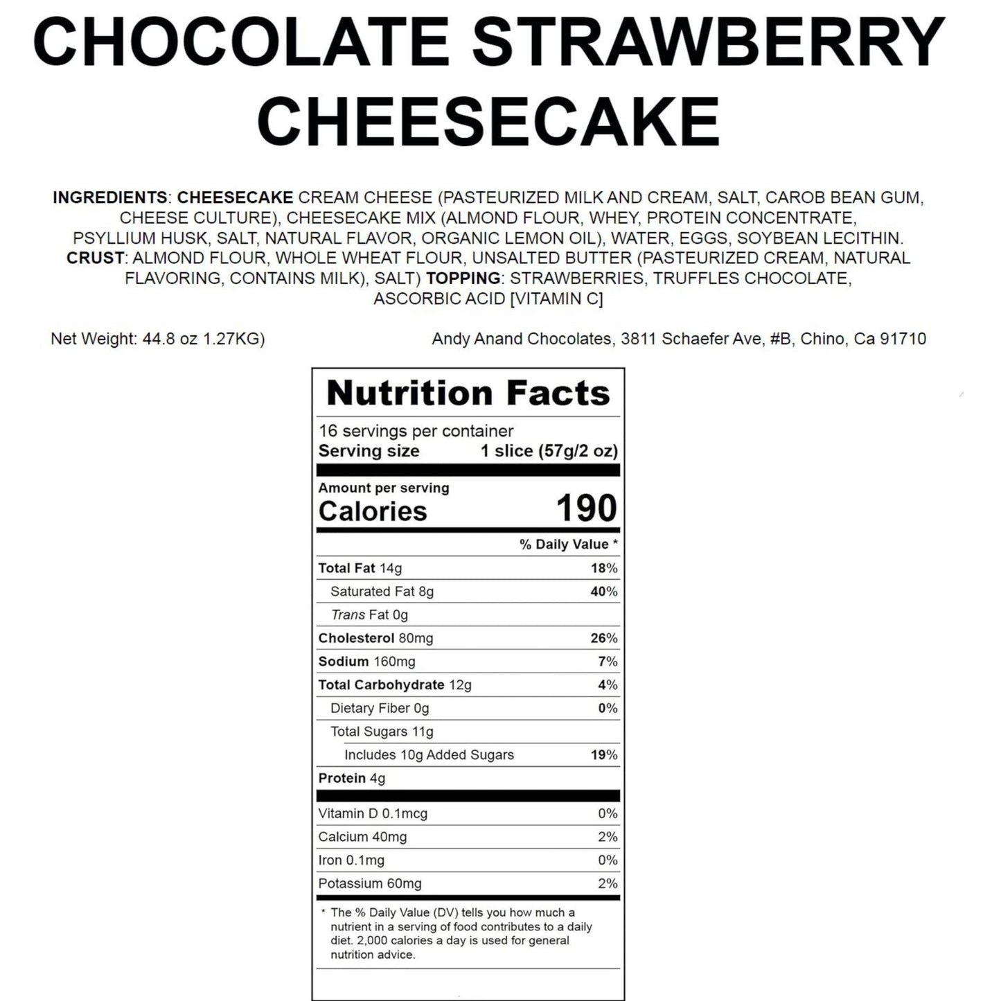 Tarta de Queso de Chocolate y Fresa Andy Anand de 9" con Trufas de Chocolate Real