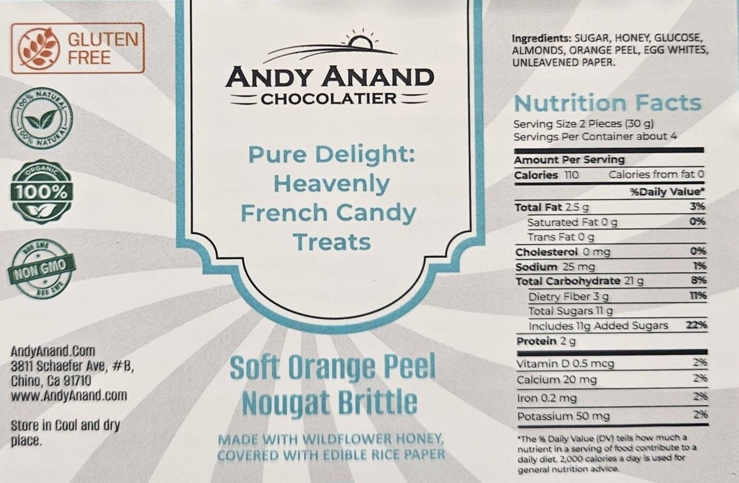 Turrones suaves de cáscara de naranja divina Andy Anand - 7 oz