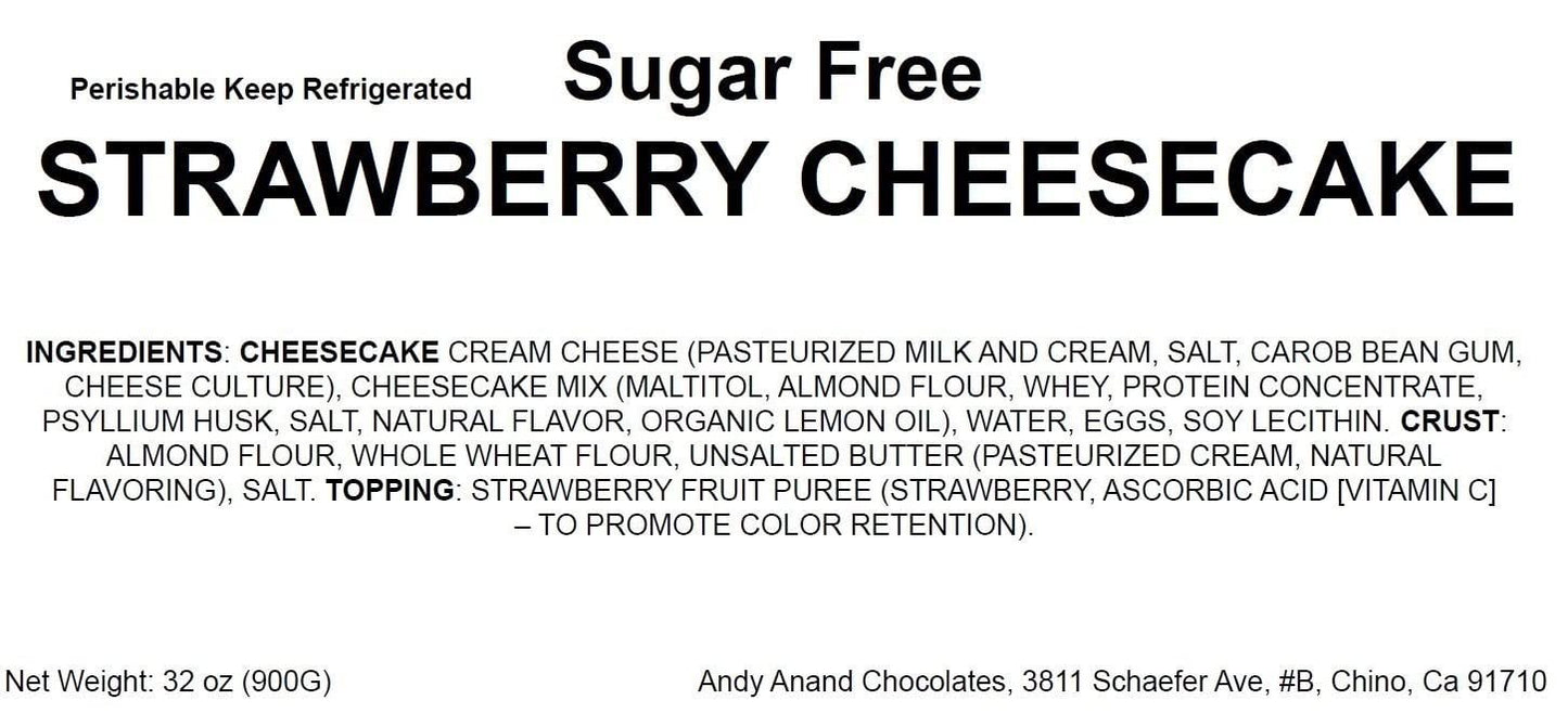 Gâteau au fromage aux fraises sans sucre Andy Anand 9" - 3,4 lbs