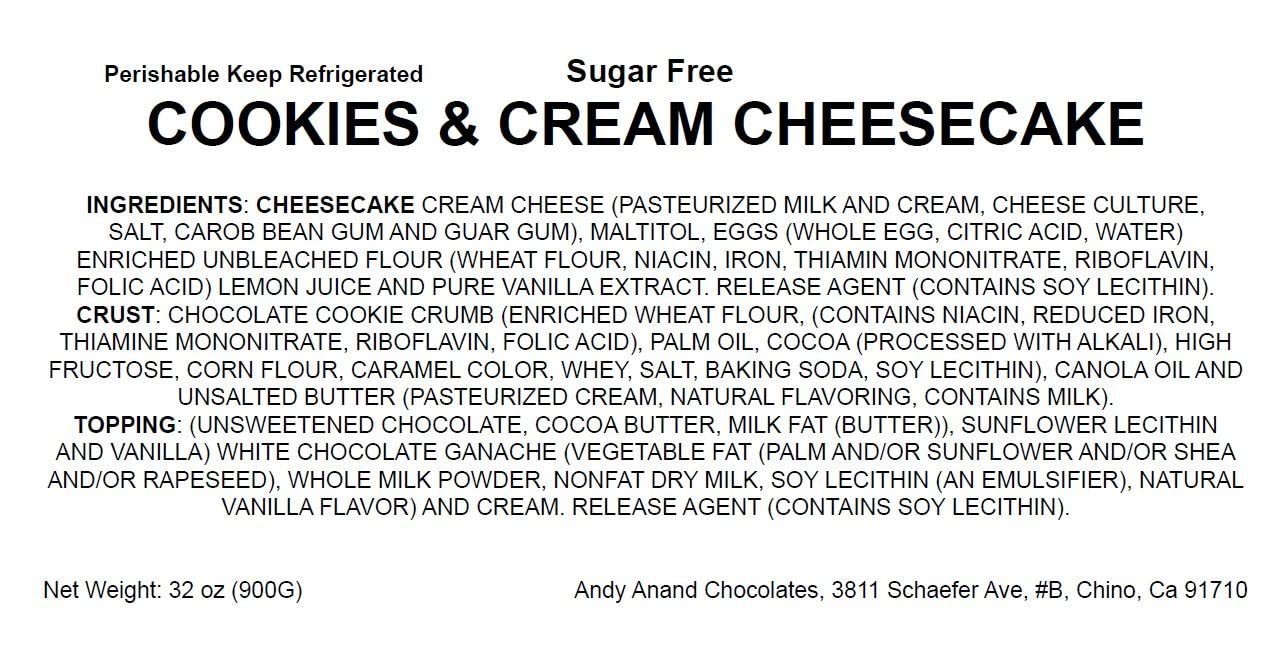 Andy Anand Sugar Free Cookies & Cream Cheesecake - 2 lbs
