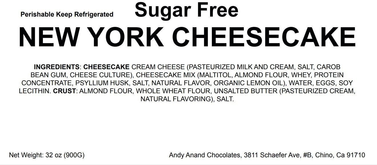 Andy Anand's Sugar Free New York Cheesecake 9" - Diabetic-Friendly Delight
