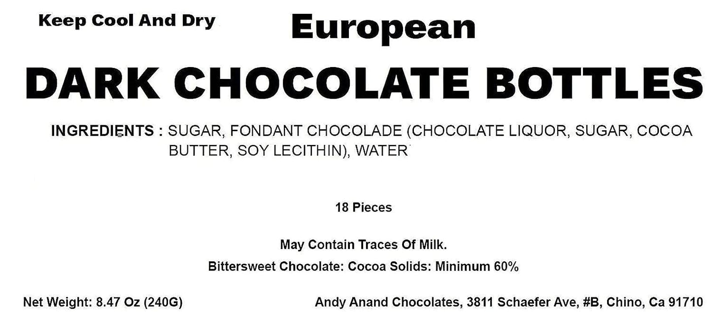 Andy Anand Vegan Dark Chocolate Liquor Filled Bottles - 18 Pcs