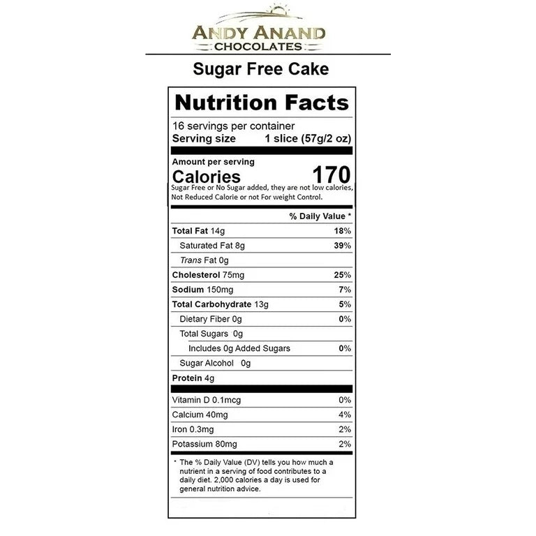 Andy Anand Sugar Free Chocolate Almond Cake - 2.5 lbs