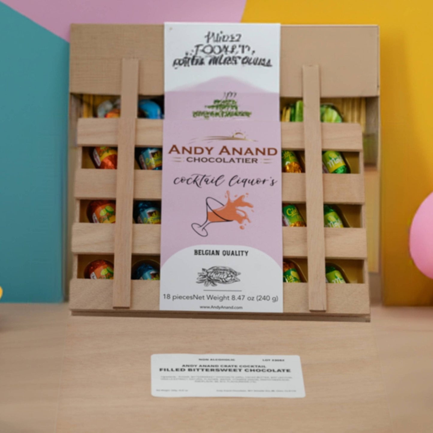 Chocolat Végétalien Non Alcoolisé Andy Anand – 18 Pièces, 6 Saveurs Uniques