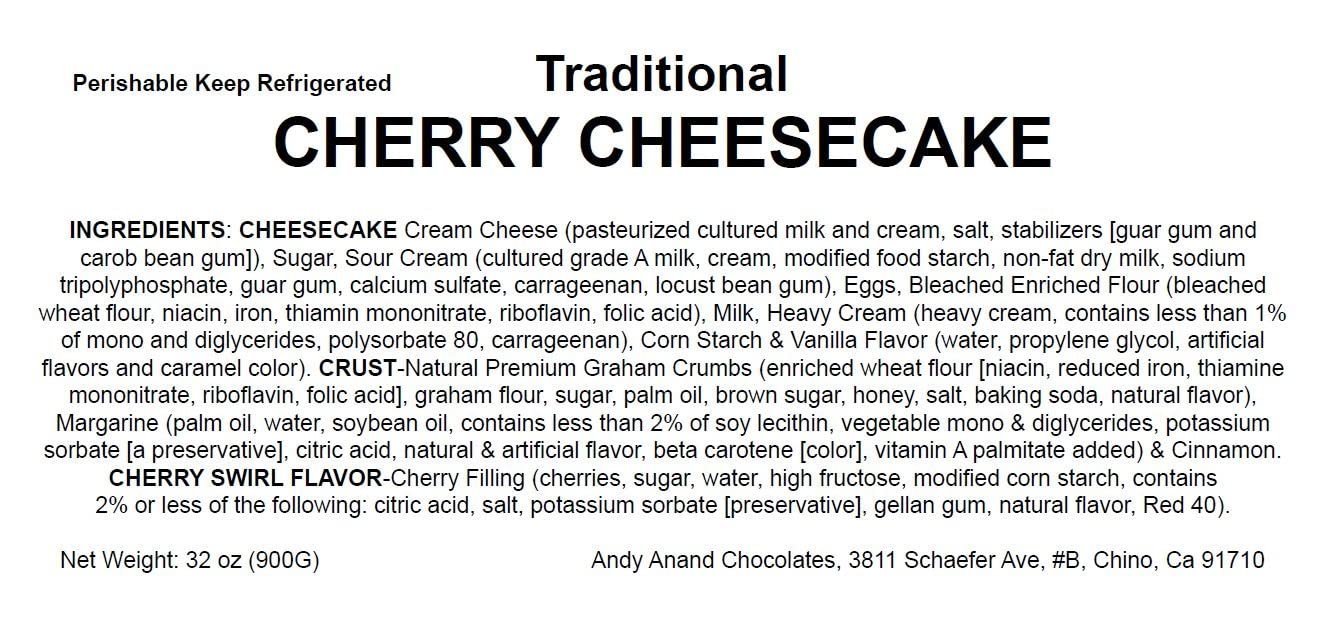 Andy Anand Freshly Baked Traditional Cherry Cheesecake 9"