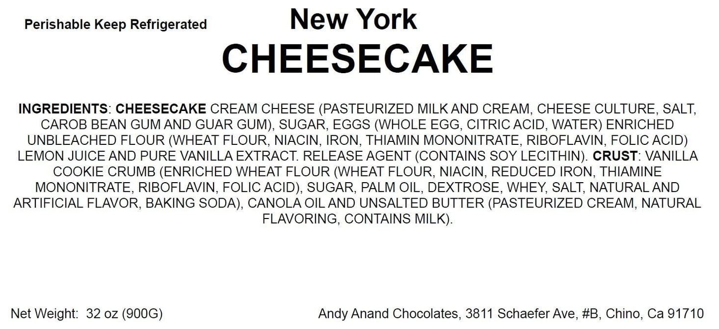 Andy Anand Luxurious New York Style Cheesecake 9" - Handcrafted & Freshly Baked