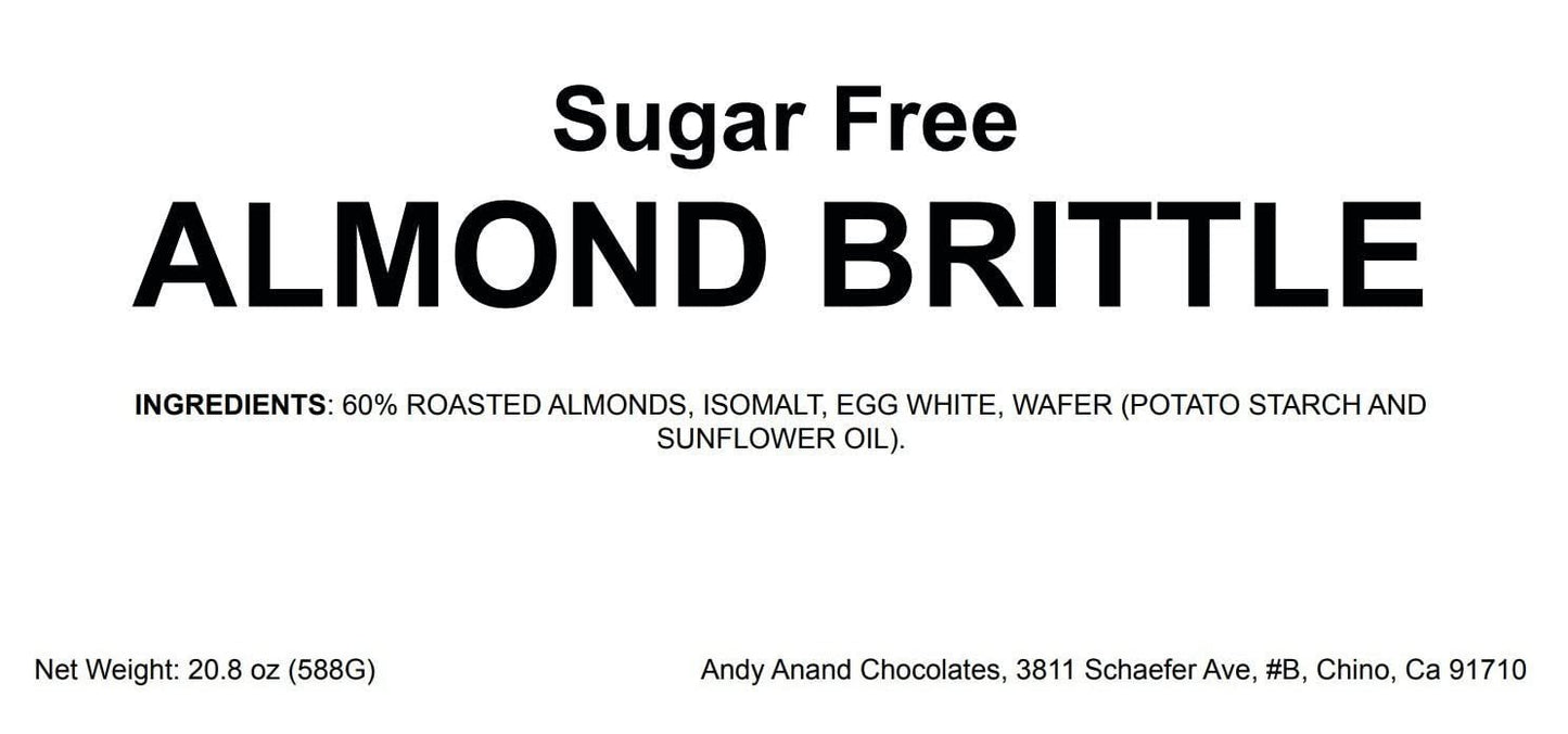 Andy Anand Sugar Free Almond Brittle Nougat - Gluten Free, Artisan Quality