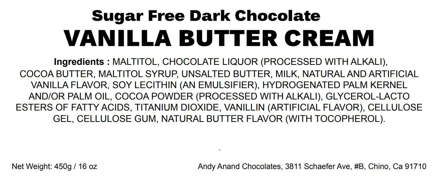 Andy Anand Sugar Free Vanilla Butter Cream Chocolate 1 lb