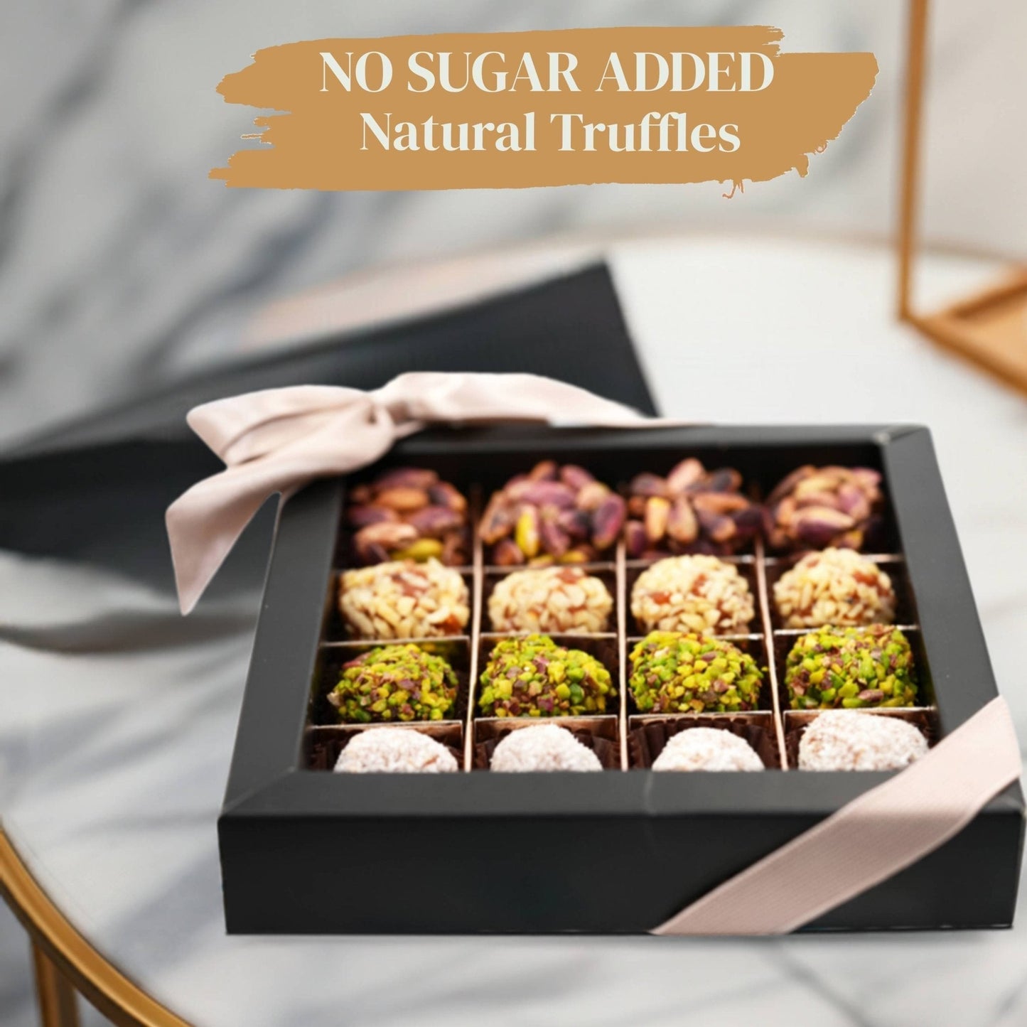 Andy Anand Sugar Free Truffles - Natural Dates, Pistachio, Hazelnut, Coconut (16 Pcs)