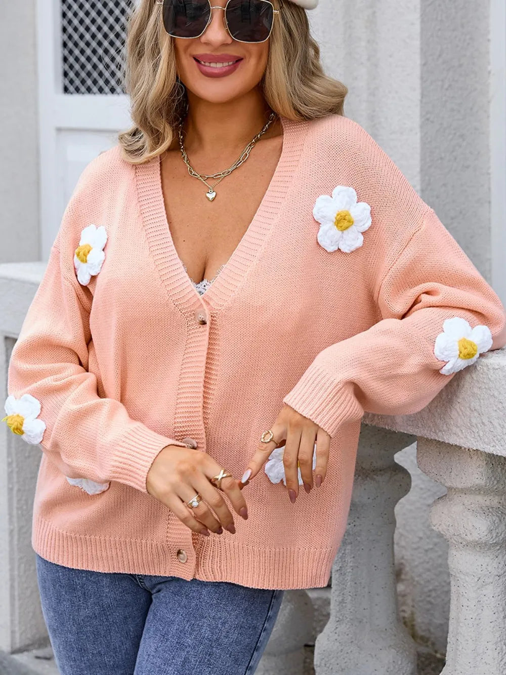Angel Wings Crochet Flower Button Up Cardigan - Korvel
