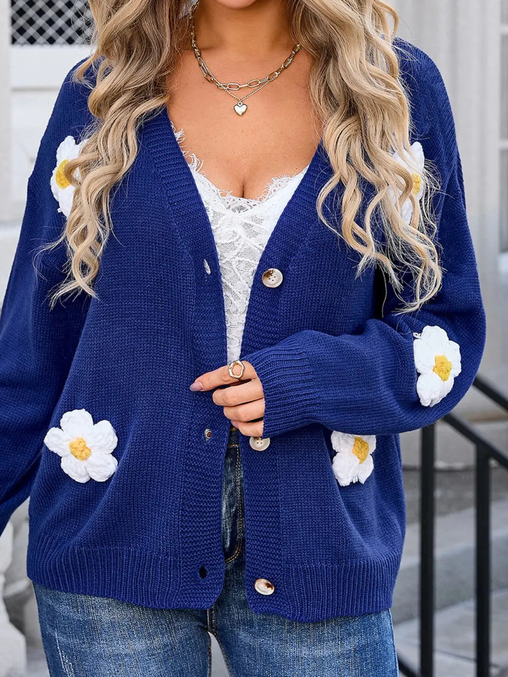 Angel Wings Crochet Flower Button Up Cardigan - Korvel