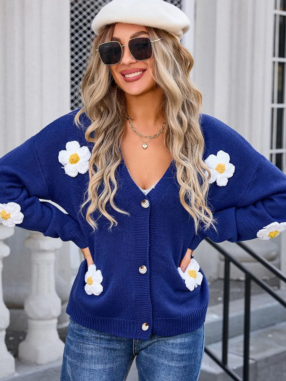 Angel Wings Crochet Flower Button Up Cardigan - Korvel