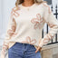 Angel Wings Flower Round Neck Dropped Shoulder Sweater - Korvel