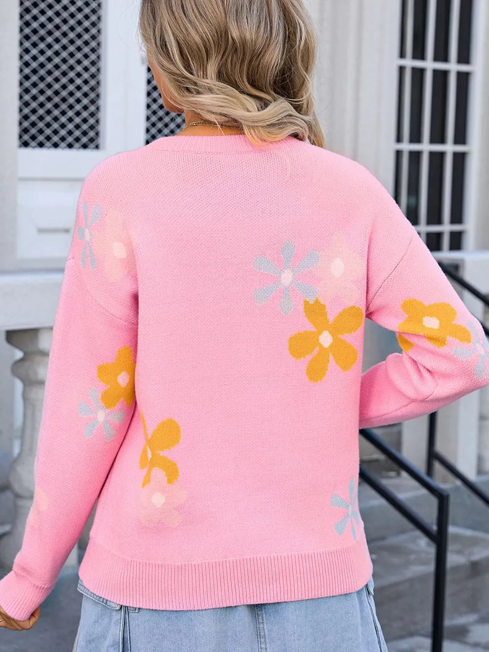 Angel Wings Flower Round Neck Sweater