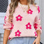 Angel Wings Flower Round Neck Dropped Shoulder Sweater - Korvel