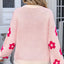 Angel Wings Flower Round Neck Dropped Shoulder Sweater - Korvel