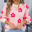 Angel Wings Flower Round Neck Dropped Shoulder Sweater - Korvel