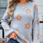 Angel Wings Flower Round Neck Dropped Shoulder Sweater - Korvel