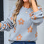 Angel Wings Flower Round Neck Dropped Shoulder Sweater - Korvel