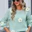 Angel Wings Flower Round Neck Long Sleeve Sweater