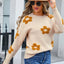 Angel Wings Flower Round Neck Long Sleeve Sweater - Korvel