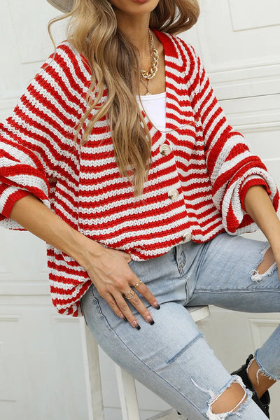 Angel Wings Striped Button Up Long Sleeve Cardigan - Korvel