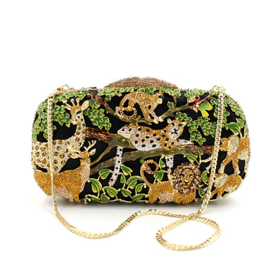 Elegant Crystal Inlaid Handbag - Animal Forest Design