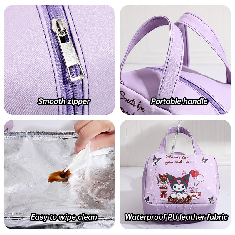 Anime MINISO Ins Thermal Insulation Children Portable Bag Cute Kuromi Storage Lunch Bag Gifts for Girls - Korvel