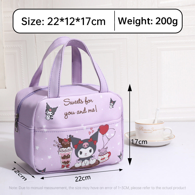 Anime MINISO Ins Thermal Insulation Children Portable Bag Cute Kuromi Storage Lunch Bag Gifts for Girls - Korvel