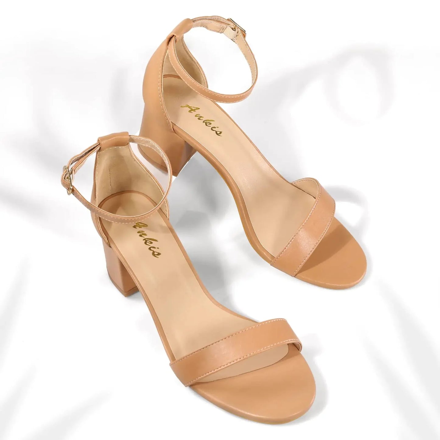 Ankis Nude Silver Black Heels - Women's Open Toe Ankle Strap Sandals