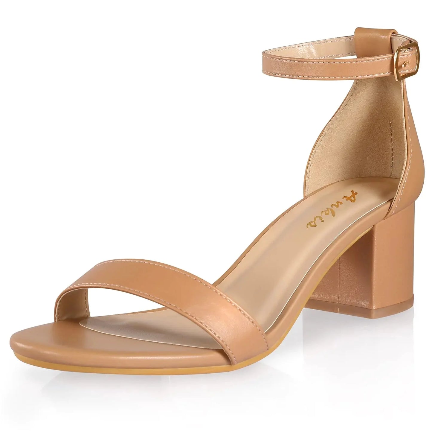 Ankis Nude Silver Black Heels - Women's Open Toe Ankle Strap Sandals