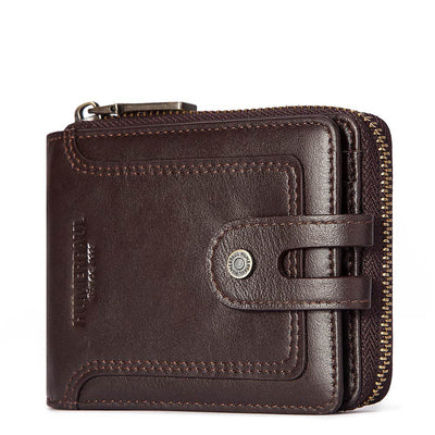 Anti-Theft Brush Men's Leather Wallet Top Layer Cowhide Short Coin Purse Zipper Retro Leather Men Bag - Korvel