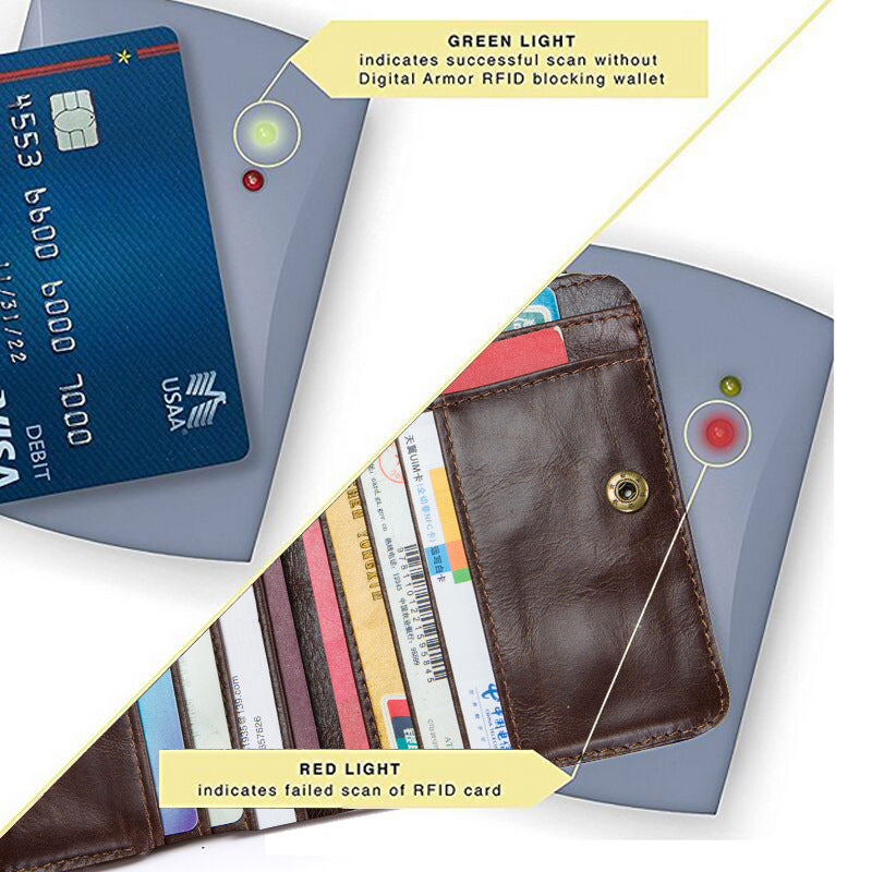 Anti-Theft Brush RFID Genuine Leather Men's Wallet Multifunctional Double Zipper Vertical Wallet Fashion Casual Coin Purse - Korvel