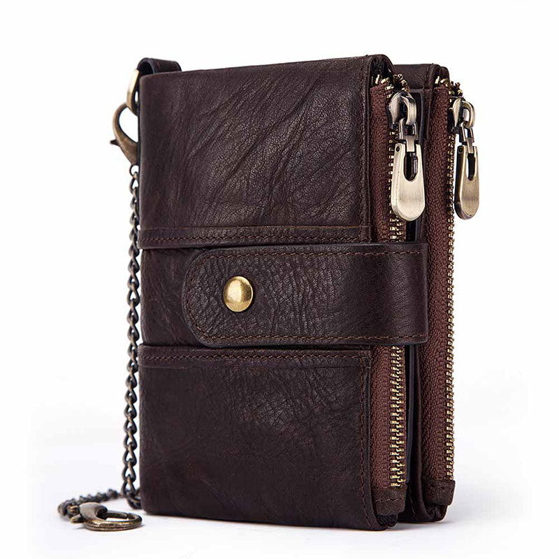 Anti-Theft Brush Wallet Leather Bag Multi-Function Buckle Zipper Retro Crazy Horse Cowhide Men's Bag Casual Coin Purse - Korvel