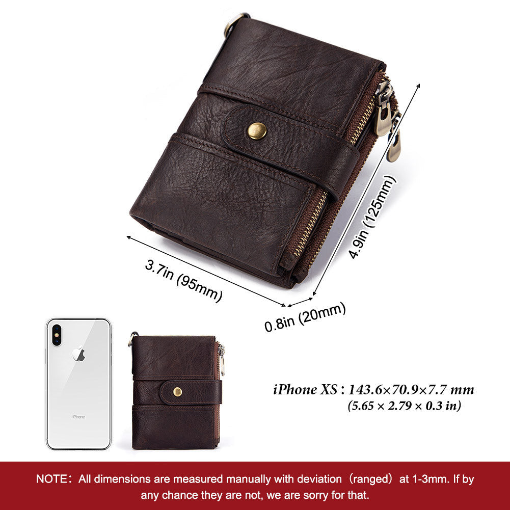 Anti-Theft Brush Wallet Leather Bag Multi-Function Buckle Zipper Retro Crazy Horse Cowhide Men's Bag Casual Coin Purse - Korvel