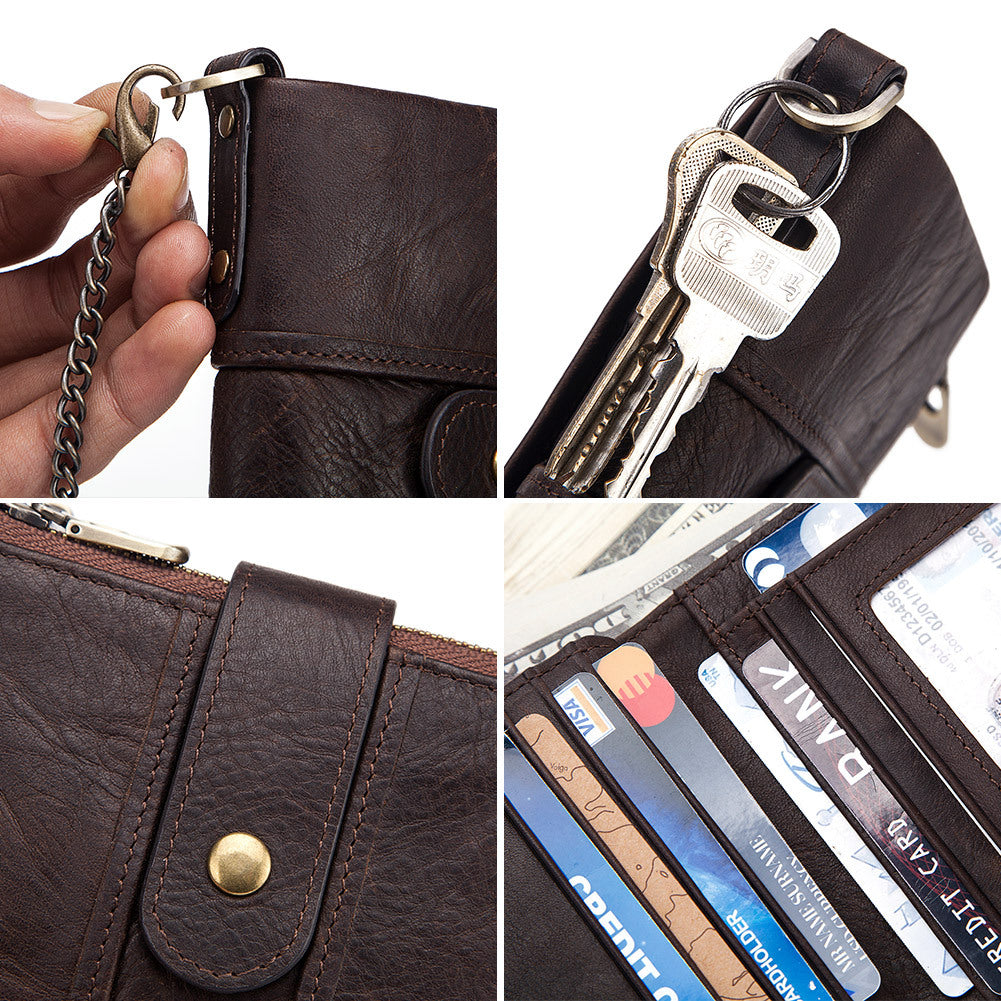 Anti-Theft Brush Wallet Leather Bag Multi-Function Buckle Zipper Retro Crazy Horse Cowhide Men's Bag Casual Coin Purse - Korvel
