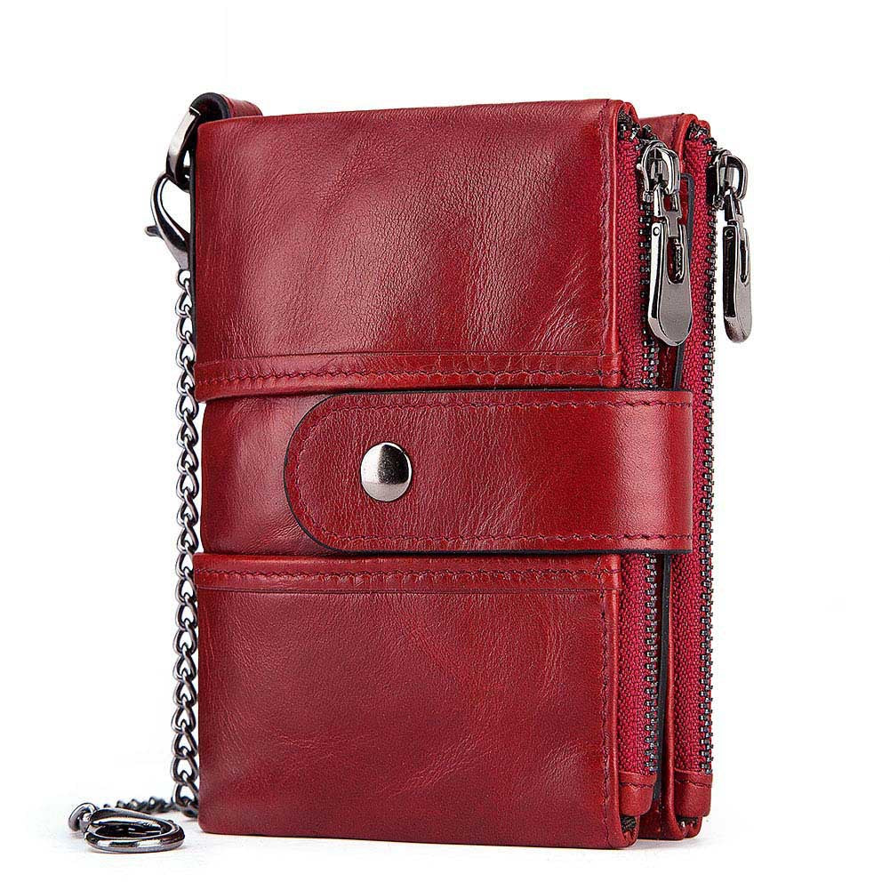 Anti-Theft Brush Wallet Leather Bag Multi-Function Buckle Zipper Retro Crazy Horse Cowhide Men's Bag Casual Coin Purse - Korvel