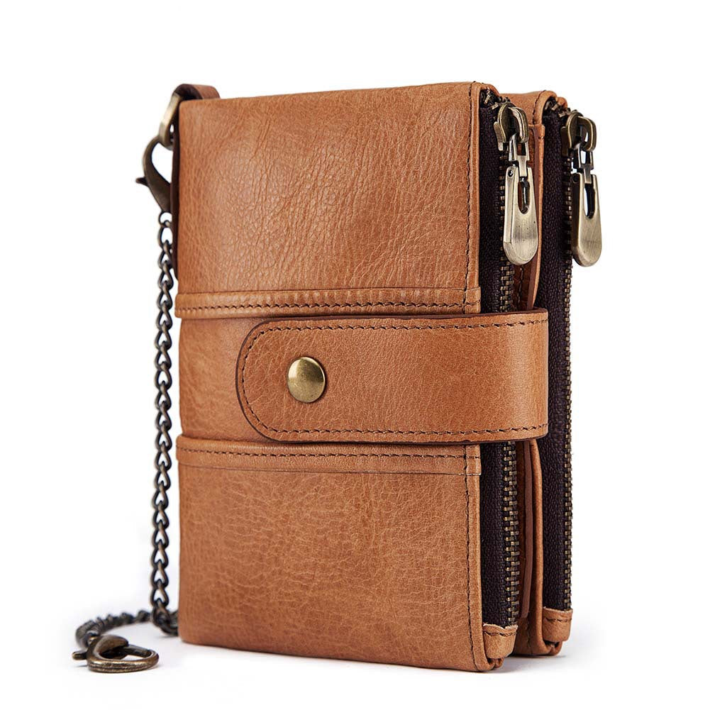 Anti-Theft Brush Wallet Leather Bag Multi-Function Buckle Zipper Retro Crazy Horse Cowhide Men's Bag Casual Coin Purse - Korvel