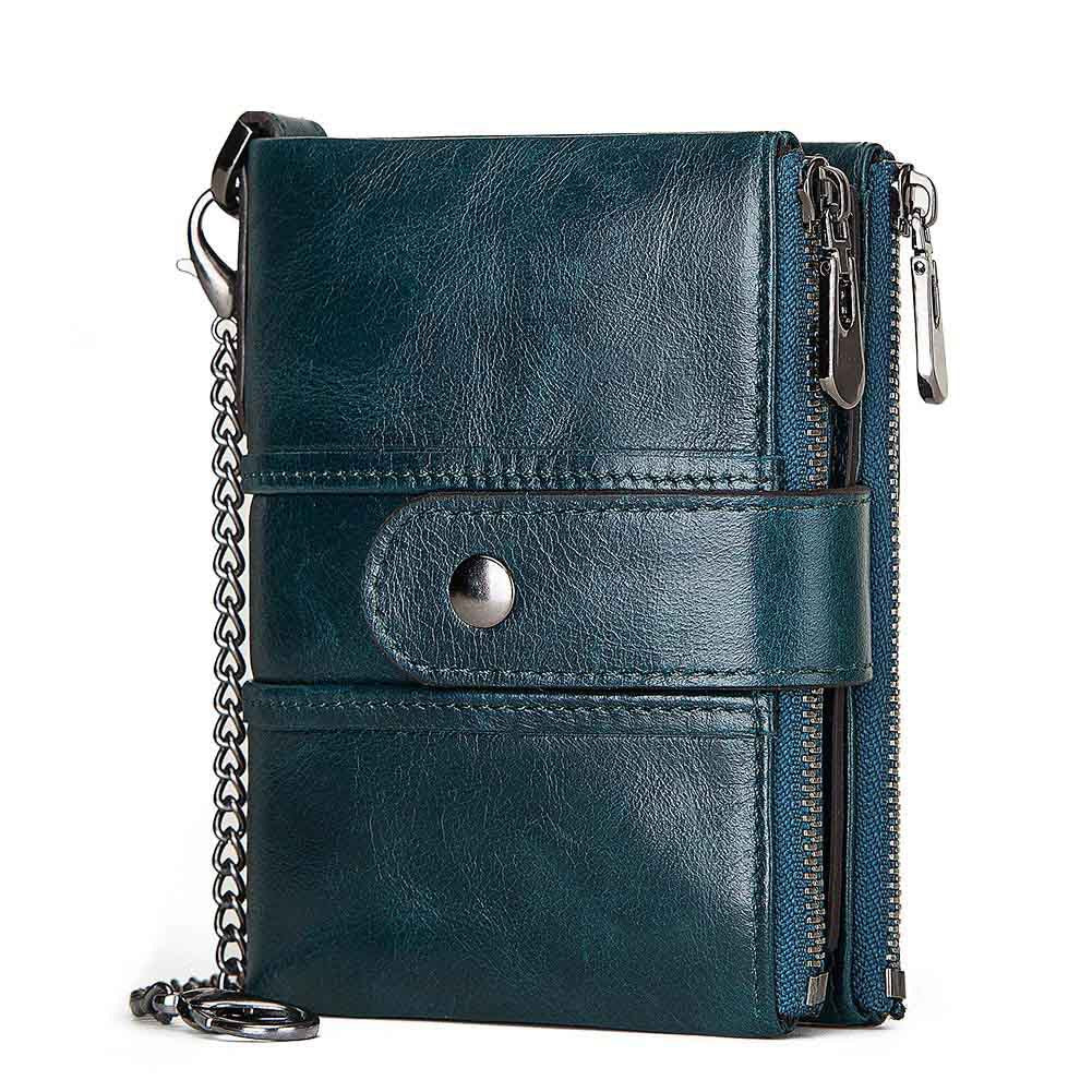 Anti-Theft Brush Wallet Leather Bag Multi-Function Buckle Zipper Retro Crazy Horse Cowhide Men's Bag Casual Coin Purse - Korvel